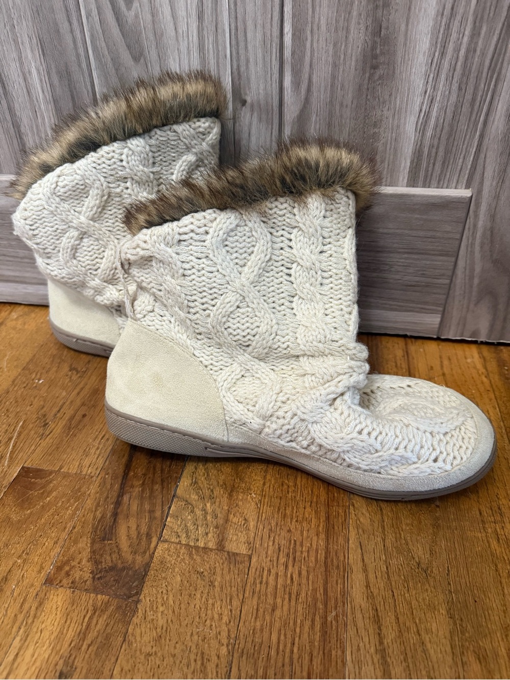 Cozy Knit Faux-Fur Trim Women’s Boot - Cream